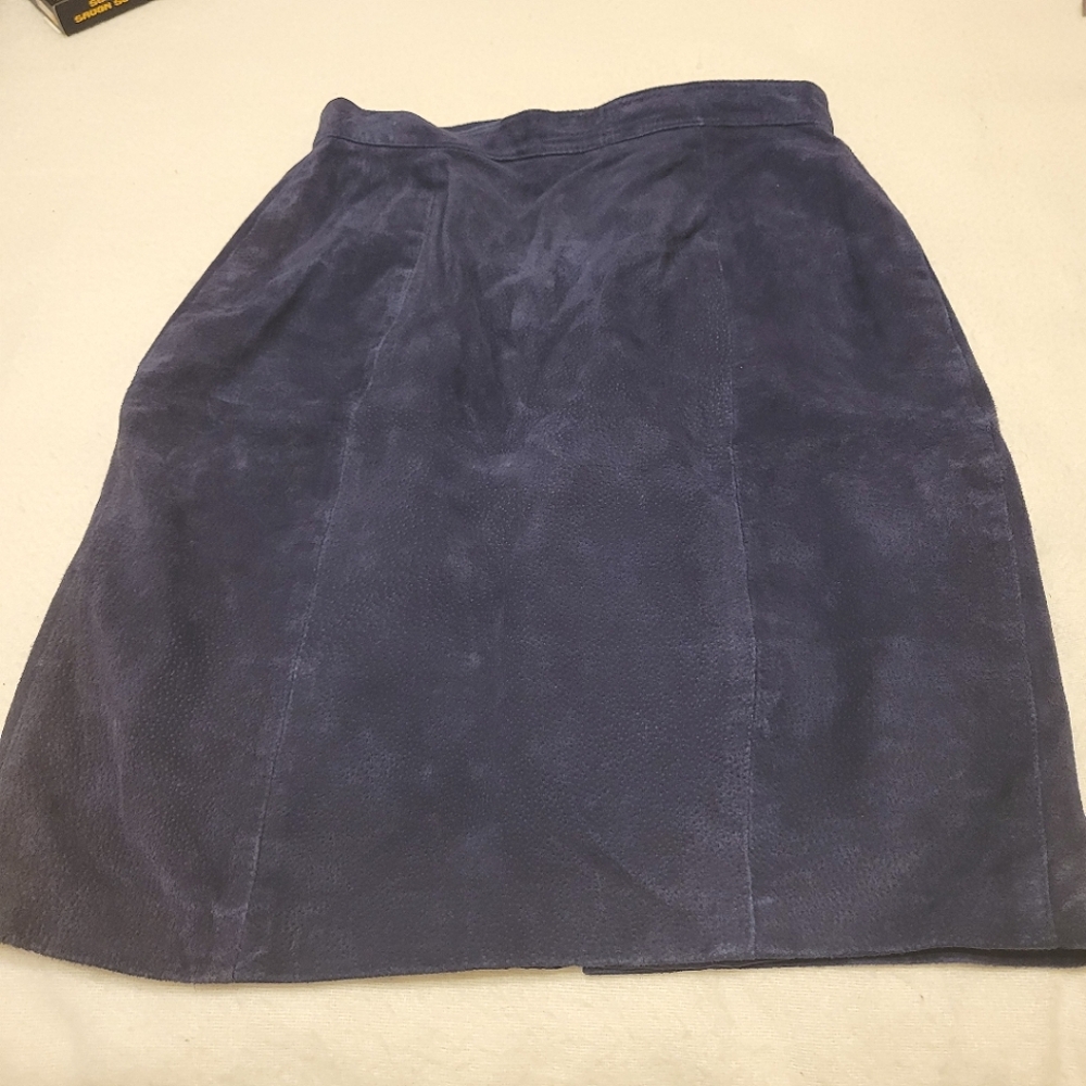 Vintage Winlit Navy Suede Skirt - 80s /90s Vtg Suede Skirt